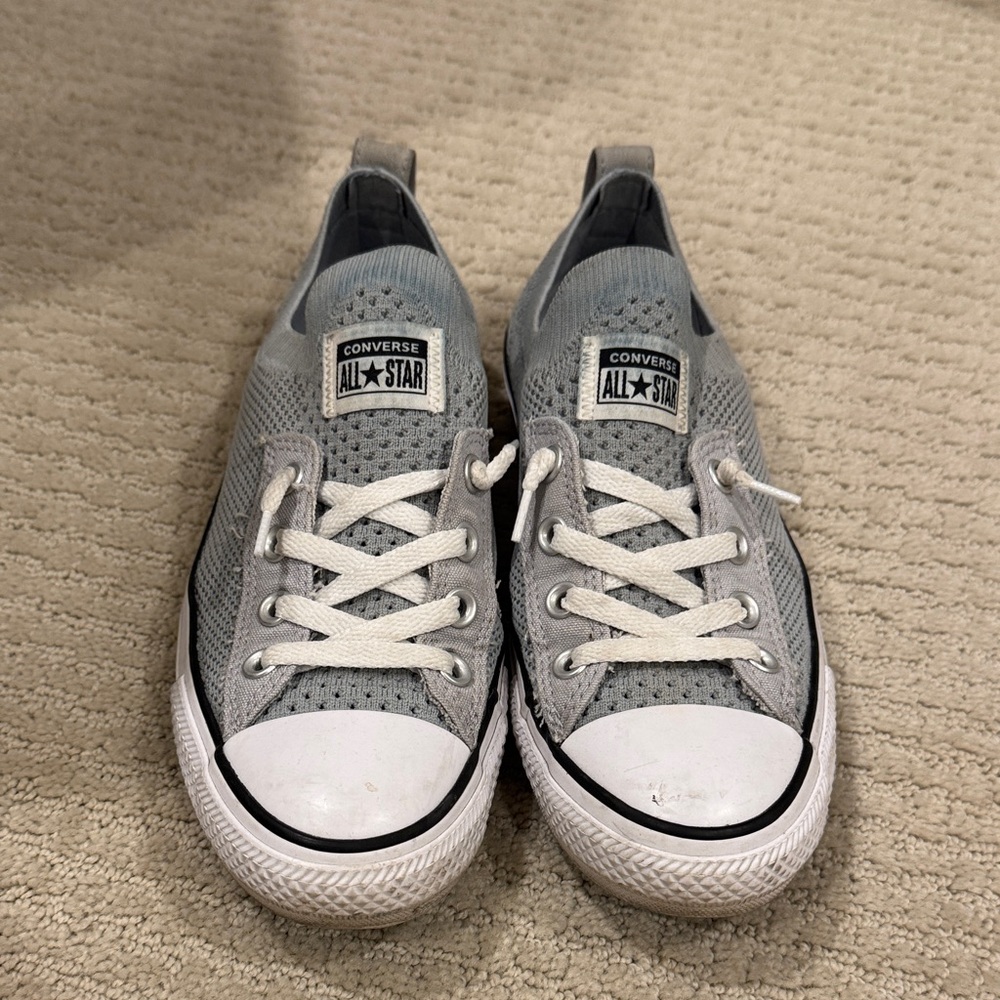 Converse Chuck Taylor Light Gray Knit Low-Top Sneakers with White Laces
